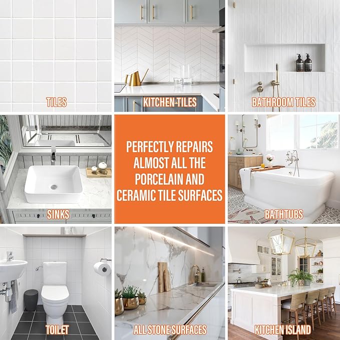 Porcelain Repair Kit White, High-Gloss Chipped Sink & Tile Repair Kit to Quickly Fix Sinks Chips and Tile Cracks with High Bond Strength, Porcelain Sink Repair Kit for Tub, Tiles, Sinks and Toilet