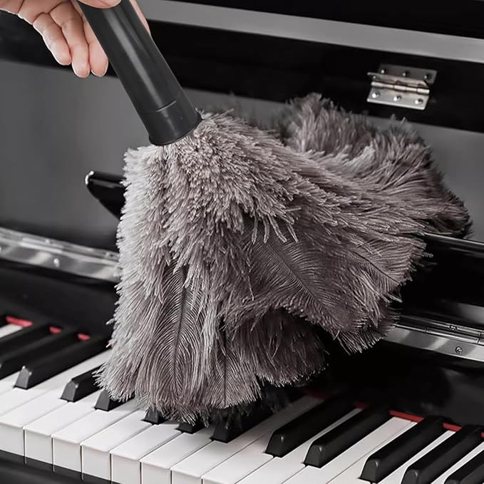 Retractable Feather Duster-Genuine Ostrich Feathers,Anti-Static,Reusable Eco-Friendly Handheld Cleaning for Keyboard,Home,Car,Office(10 to 15 Inches) 1 Pack