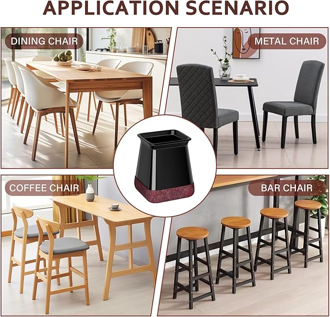 Chair Leg Floor Protectors Square Chair Leg Protectors for Hardwood Floors Silicone Caps Felt Strengthen Bottom Protection Anti-Scratch Reduce Noise 32 Pack Black Square M Fit:13/16" to 1" (20-26mm)