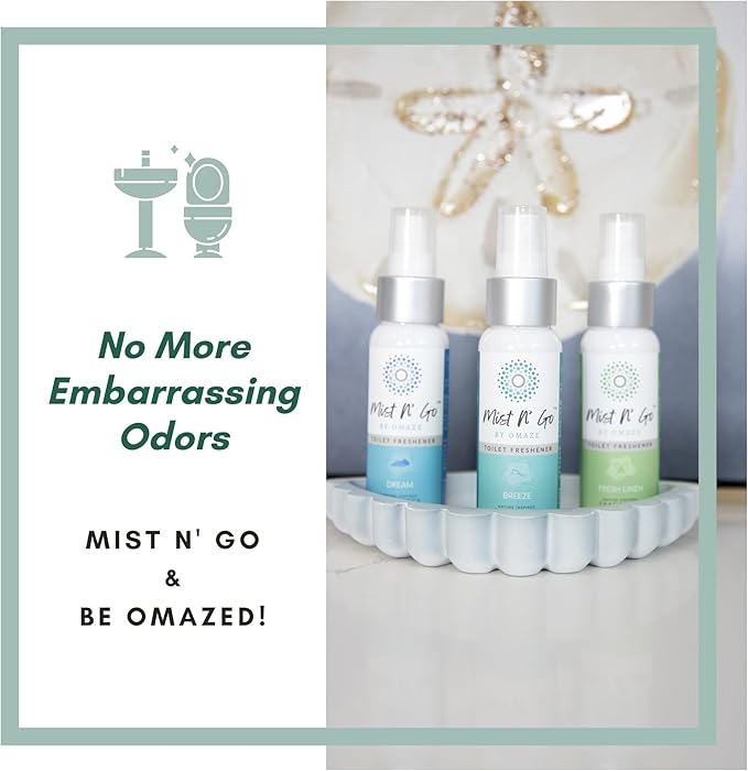 Mist N' Go by Omaze Travel Toilet Spray - Odor Eliminator and Bathroom Air Freshener Deodorizer - Dream Daily Pack (2oz x1 + 1oz x1)