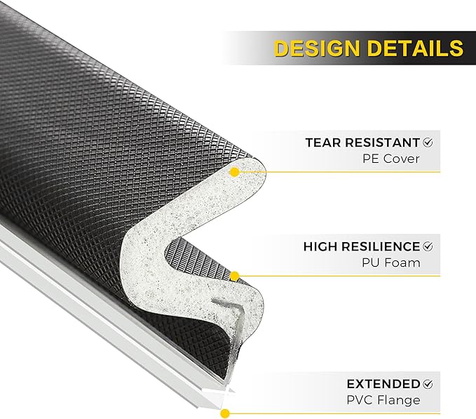 Weather Stripping Door Seal Strip - Soundproof Q-Shaped Foam for Exterior Door Frame, Large Gap Seal, Noise Cancelling, Easy to Install (Black, 19.8FT)