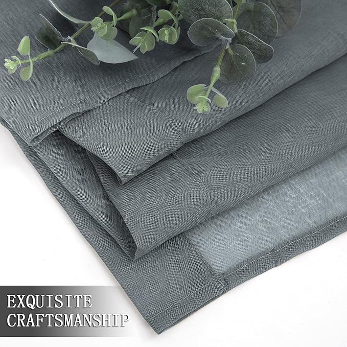 Tollpiz Sheer Curtain Linen Textured Bedroom Curtains Sheer Light Filtering Rod Pocket Voile Curtain for Living Room, 54 x 95 inches Long, Dark Grey, Set of 2 Panels
