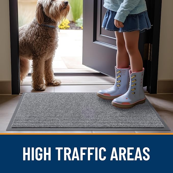 OLANLY Front Door Mat Indoor Outdoor Entrance, Waterproof Heavy Duty Doormat, Fade Resistant, Low Profile, Easy Clean Patio Porch Welcome Floor Mats for Entry, 29.5x17, Light Gray