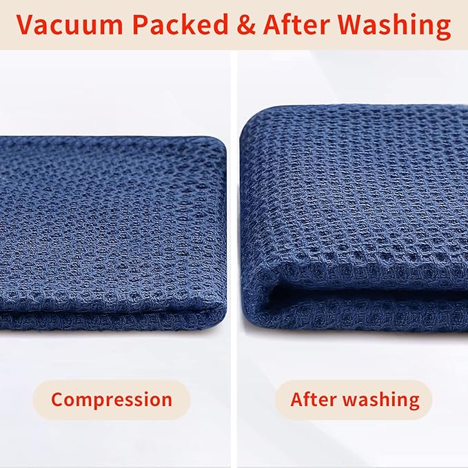 Homaxy 100% Cotton Waffle Weave Kitchen Dish Towels, Ultra Soft Absorbent Quick Drying Cleaning Towel, 13 x 28 Inches, 12-Pack, Navy Blue