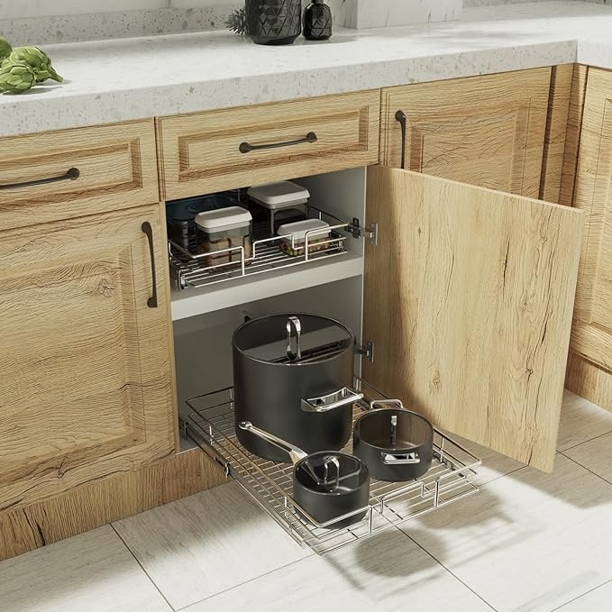 ROOMTEC Pull Out Cabinet Organizer, Cabinet Pull Out Shelves 28½" W x 21½" D, Heavy Duty Cabinet Drawers Slide Out Kitchen Cabinet Organizers Storage Shelf