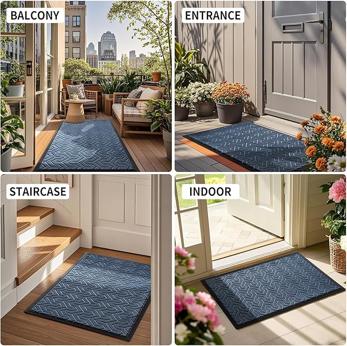 Yimobra Front Door Mat Outside Entrance 29.5x17, Waterproof Heavy Duty Outdoor Mats for Front Door, Non Slip Rubber Entry Mat for Garage Patio, Blue