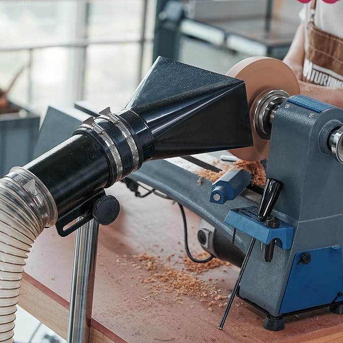 Dust Extraction Hood with Flexible Rubber Cuff for Interchangable Dust Hood for Woodturning Lathe, Woodturning tools.