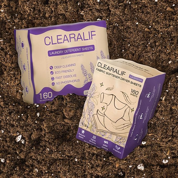 CLEARALIF All in One Laundry Detergent Sheets Kit, Lavender Scent, 160 Loads Laundry Sheets + 160 Drying Sheets, Laundry Set Great for Travel, Softener Sheets Eco Package Friendly & Hypoallergenic