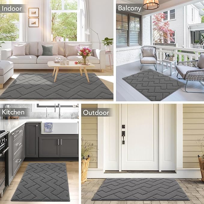 hicorfe Indoor Doormat,Front Back Door Mat Rubber Backing Non Slip Door Mats 24"x35" Absorbent Resist Dirt Entrance Doormat Inside Floor Mats for Entryway Washable Low-Profile (Grey)