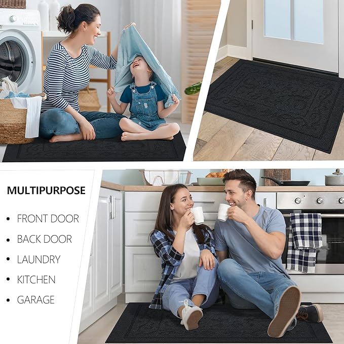 FONEYI Indoor Door Mat 20" x 32", Dirt Trapper Door Mats Non-Slip Entryway Rugs Washable, Absorbent Resist Dirt Welcome Mat, Low Profile Inside Floor Mats for Front Back Door and Entryway, Black