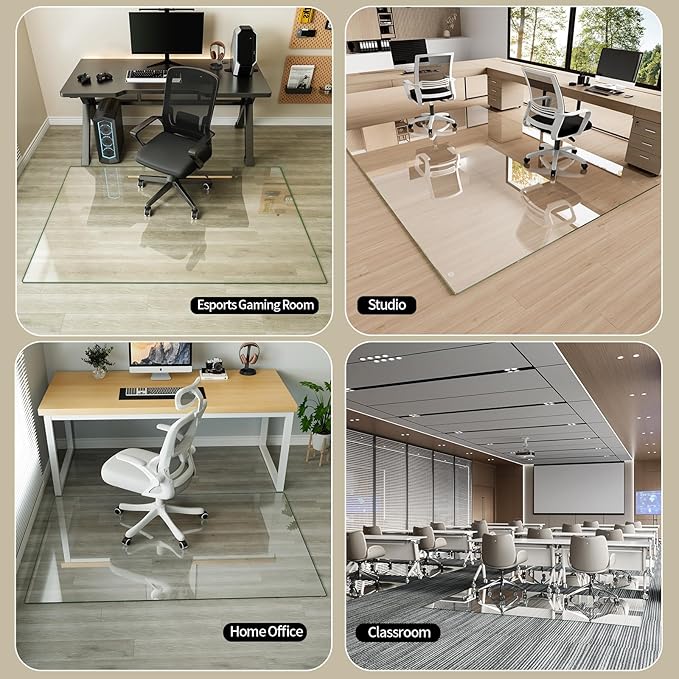 Koonmi Tempered Glass Chair Mat for Hardwood Floors & Carpets, 48" x 72“ Transparent Heavy Duty Office Floor Protector with Noise-Free Gliding Shatterproof for Home Office Desk