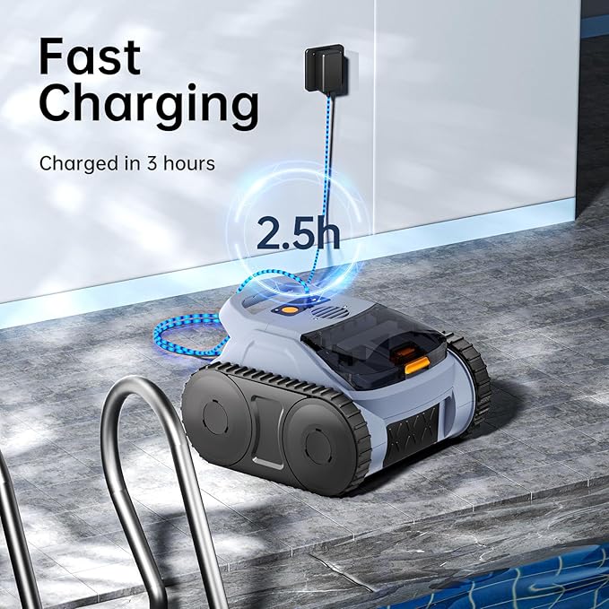 Cordless Robotic Pool Vacuum, Pool Cleaner with Track Drive & Sonar Navigation, 180W Brushless Motor, Wall & Waterline Climbing, 150-Min Runtime, for Inground & Above-Ground Pools up to 2150 Sq. Ft.