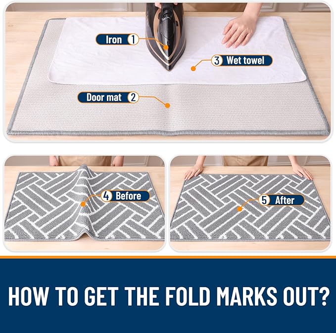 OLANLY Indoor Door Mat, 36x24 Inch, Dirt Resistant and Absorbent, Non-Slip Rubber Backing Floor Mats, Easy Clean Low-Profile Doormat for Entryway, Front Door, and Inside Entrance, Light Grey