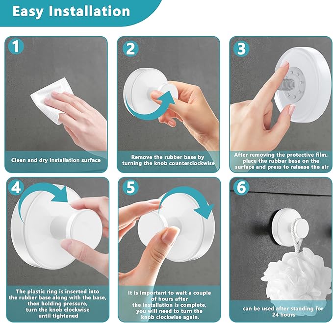 Suction Cup Hooks for Shower,Removable No Drill Towel Hooks,Upgraded 15 lbs Strong Suction hooks for Bathroom Tile,Shower Wall,Glass Door,Kitchen-Loofah,Coat,Stainless Waterproof-White 2 Pcs