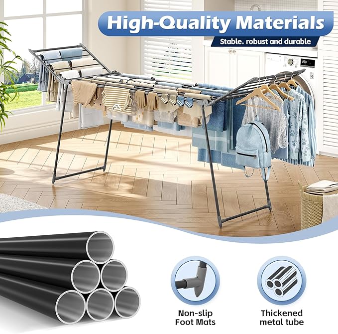 APEXCHASER Clothes Drying Rack Foldable, Large Drying Rack Clothing Retractable, Metal Clothes Airer for Bedding Towel Sweater Heavy Duty, Indoor Outdoor Use, 21.9"W x 100"L x 39"H, No Assembly, Grey
