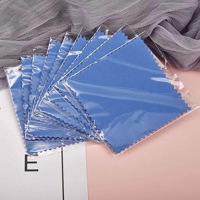 SEVENWELL 50pcs Jewelry Cleaning Cloth Dark Blue Polishing Cloth for Sterling Silver Gold Platinum Small Silver Polish8x8cm