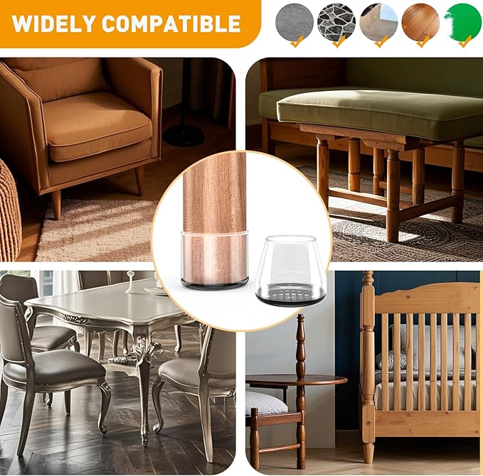 Furniture Sliders,24 PCS Chair Leg Sliders for Carpet, Furniture Movers Sliders, Carpet Chairs Furniture Glides, Floor Protectors, Carpet Moving Sliders Easily Move.(Clear,Fit:1.2-1.6")