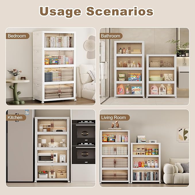 SAILUN 628QT Extra Large Collapsible Storage Bins with Wheels and Lid, Stackable Bins Open Closet Organizers and Storage Storage Containers Drawers,30" L × 19.7" W × 66" H(4 Pack)