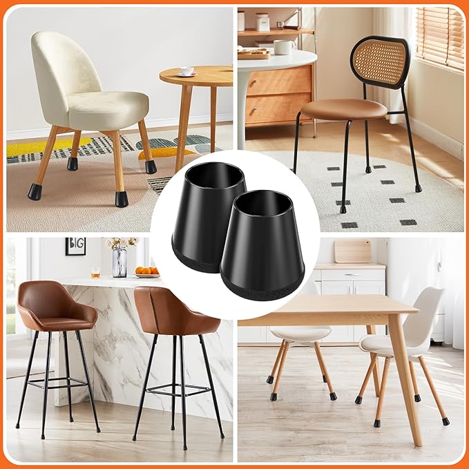 Chair Leg Floor Protectors Extra Small 24 Pcs,Silicone Chair Leg Protectors for Hardwood Floors/Tiles,360°Wrapped Felt Bottom to Prevent Scratch and Reduce Noise, Round Black