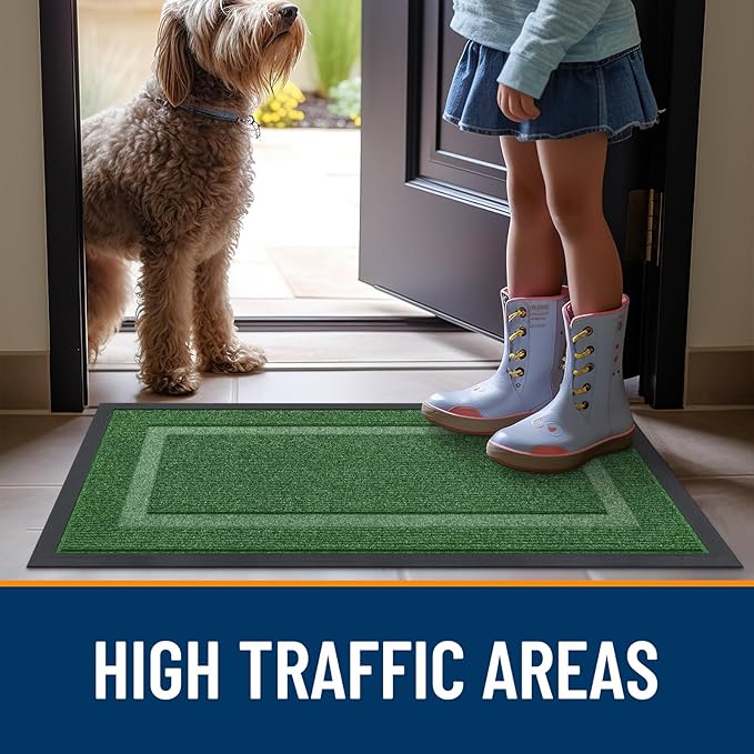 OLANLY Front Door Mat Indoor Outdoor Entrance, Waterproof All-Season, All-Weather Doormat, Sturdy Natural Rubber, Fade Resistant, Low Profile, Easy Clean Patio Porch Entryway Mat, 59x35, Green