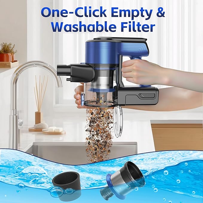 Cordless Vacuum Cleaner for Home, 45Kpa Lightweight Stick Vacuum with Powerful Suction, Rechargeable Battery Up to 50mins, Handheld Vacuum Cleaners for Carpets, Pet Hair,Hardwood Floors - Blue