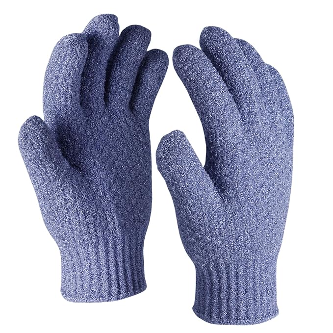 Evridwear Exfoliating Dual Texture Bath Gloves for Shower, Spa, Massage and Body Scrubs, Dead Skin Cell Remover, Gloves with Hanging Loop (2 Pairs Heavy)