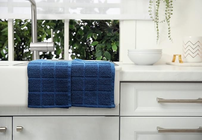 100% Cotton Terry Dish Cloth & Dish Towel, 6 Pack, Super Soft and Absorbent Kitchen Towels, Perfect for Kitchen Cleaning and Dish Washing (Navy Blue 6 Pack)