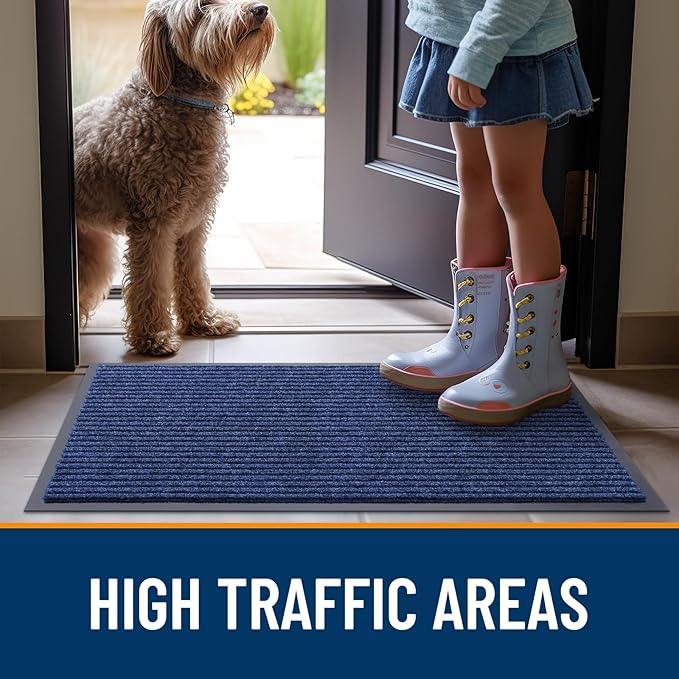OLANLY Front Door Mat Indoor Outdoor Entrance, Waterproof Heavy Duty Doormat, Fade Resistant, Low Profile, Easy Clean Patio Porch Welcome Floor Mats for Entry, 35x23, Blue