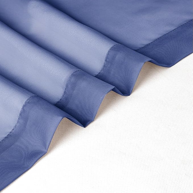 Chyhomenyc Sheer Valances for Windows 2 Pack, Small Window Curtains for Living Room Bathroom Laundry Basement, Modern Top Dual Rod Pocket Voile Curtain, 42W x 14L inches, 2PCS, Royal Blue
