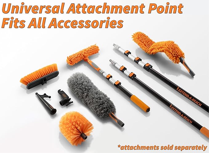 5-24 ft Window Washer Squeegee Kit with Extension Pole (30+ Foot Reach) // Long Handle Squeegee for Window Cleaning & Car Cleaning Multi-Use//Telescopic Professional Window Cleaning Squeegee for Home