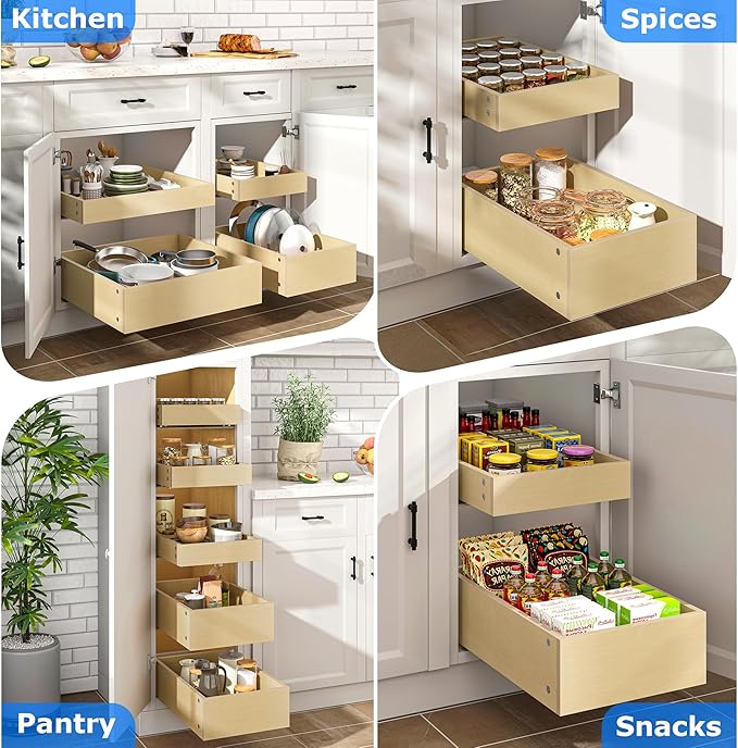 WelFurGeer Soft Close Pull Out Cabinet Organizer, 17" W x 22" D Pull Out Drawers for Cabinets, Space-Saving Cabinet Organizer with Easy Installation, Durable Pullout Drawers for Home & Kitchen
