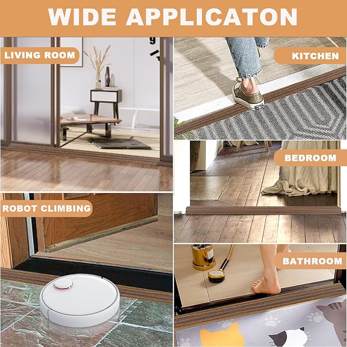 Vinyl Door Threshold Flooring Transition Strip Self Adhesive Carpet Edging Strip for Laminate Doorway Edge Threshold from 1/5" to 2/5" (Smoked Brown Wood Grain, 3.3 Ft)