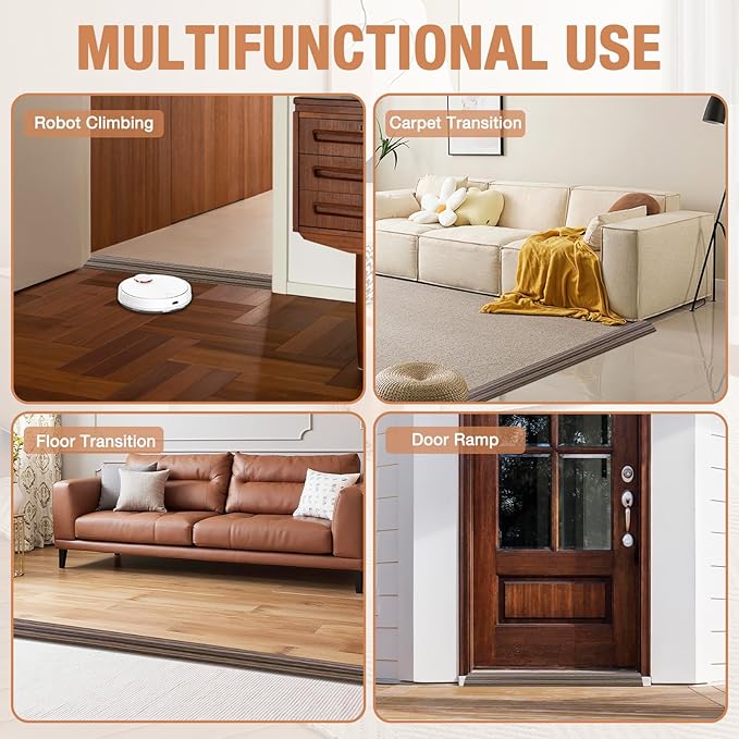 Floor Transition Strip Self Adhesive Vinyl Door Threshold for Doorways Carpet Edging Trim Overlap Edge Reducer for Laminate Floor, Carpet, Tile (Smoked Brown Wood Grain, 3/5" to 4/5", 3.3Ft)