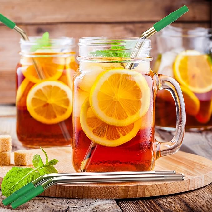 (4 Pack) Stainless Steel Straws Long Metal Straws with Cleaning Brush, Removable Filter, Size 8.26 * 0.35 inches