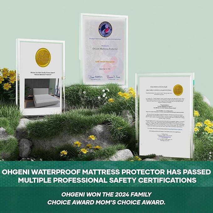 OhGeni 100% Waterproof Mattress Protector, Twin-Gray Size Mattress Pad, Fits 6"-20" Mattresses with Deep Pocket, Cooling, Breathable Fitted Sheets, Soft Bed Cover, Noiseless, Machine Washable