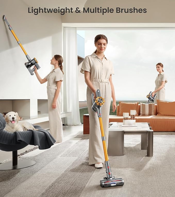 Cordless Vacuum Cleaner, 500W/45Kpa Vacuum Cleaners for Home with LED Display, 8 in 1 Lightweight Stick Vacuum with 60Min Runtime, Anti-tangle, Wall Mount Charging for HardFloor/Carpet/Pet Hair