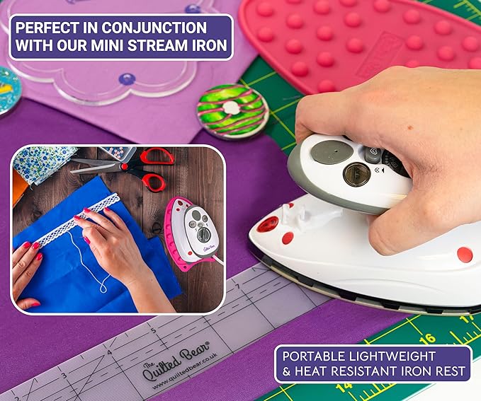 The Quilted Bear Mini Iron Rest - Silicone Heat Resistant Mat for Stress-Free Crafting, Sewing & Quilting Supplies - Durable and Protective Surface for Mini Iron (Pink)