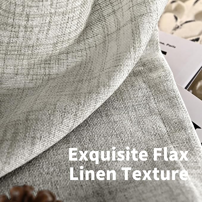 YoungsTex Dark Grey Linen Curtains 80 Inch Length for Living Room, Light Filtering Semi Sheer Window Drapes Rod Pocket Back Tab Curtain for Bedroom Office Rustic Privacy, 2 Panels, 52 X 80 Inch