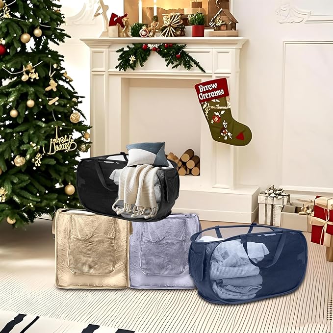 4 Pack Closet Storage Bins, Storage Containers for Closets, Fabric Closet Bins for StorageDecorative ,Collapsible Baskets for Organizing Clothes Toy Nursery (Black/Blue/Beige/Gray)