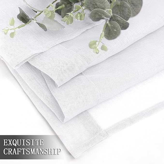 Tollpiz Sheer Curtains Bedroom Linen Textured Curtain Sheers Light Filtering Voile Rod Pocket Curtains for Living Room, 38 x 84 inches Long, White, Set of 2 Panels