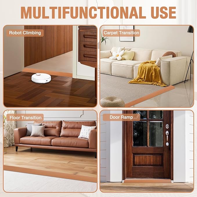Floor Transition Strip Self Adhesive Vinyl Door Threshold for Doorways Carpet Edging Trim Overlap Edge Reducer for Laminate Floor, Carpet, Tile (Yellow Oak Grain, 3/5" to 4/5", 10Ft)