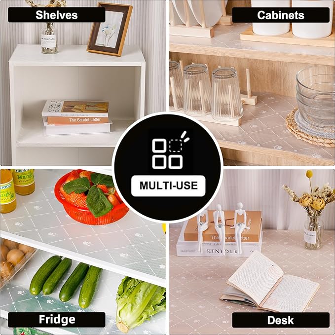 INNOLITES Shelf Liners for Kitchen Cabinets, Non Adhesive Drawer Cabinet Liner, Waterproof Oil-Proof Non-Slip Shelf Liner for Kitchen Pantry Refrigerator 23.6" x 236"