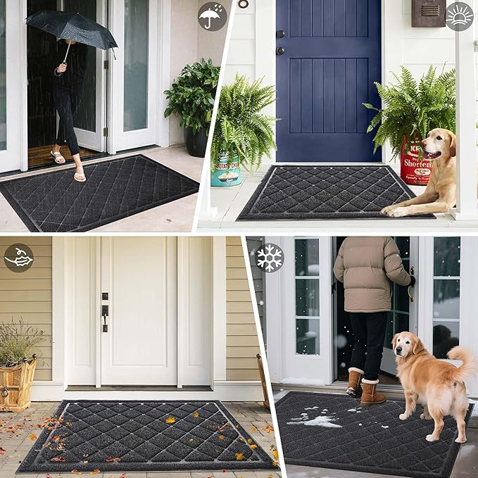 Front Door Mat Outside Entrance, 24" x 60" Heavy Duty All-Season All-Weather Waterproof Doormat Trap Dirt and Moisture Easy Clean Low Profile Patio Porch Entryway Mat