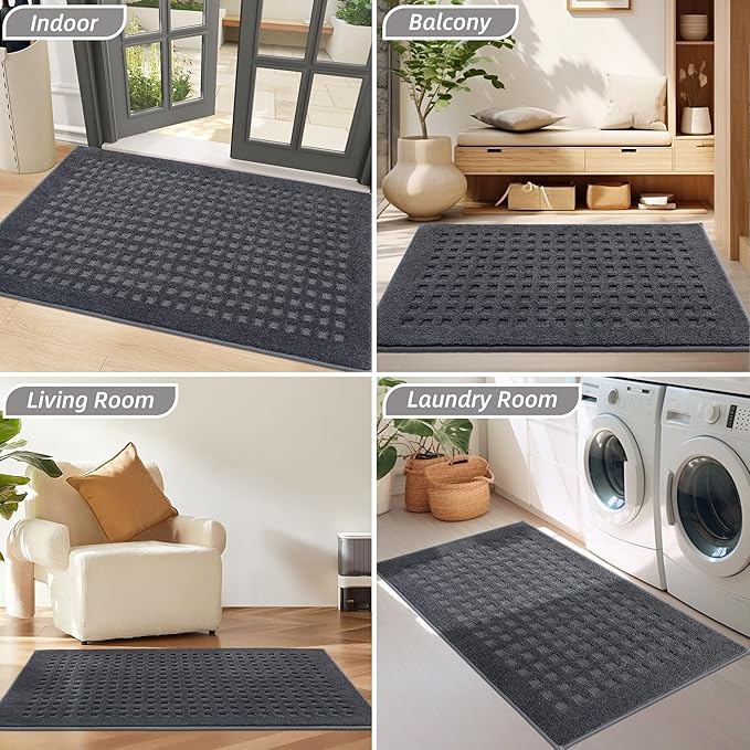 BEQHAUSE Waffle Door Mats Indoor 24"x36", Dog Mat for Muddy Paws Absorbent and Dirt Resist Floor Mats Non-Slip Washable Rugs for Entryway, Welcome Mat for Front Back Door, Muddy Wet Shoes, Dark Grey