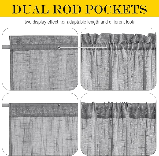 NICETOWN Sheer Door Curtains for Front Back Patio Glass Door, Farmhouse Light Filtering Window Treatment Window Covering with Asjustable Tiebacks, 26" Wide x 72" Length, Dark Grey, 1 Panel