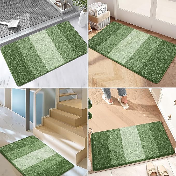 Kitinjoy Indoor Outdoor Door Mat, 71x47 Non-Slip Absorbent Dirt Trapper, Low-Profile Washable Inside Entrance Front Floor Mat, Sturdy Soft Entry Doormats for Entryway, Green