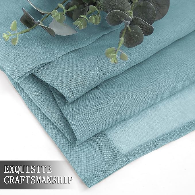 Tollpiz Sheer Curtains Living Room Linen Textured Curtain Sheers Light Filtering Voile Rod Pocket Curtains for Bedroom, 38 x 63 inches Long, Dusty Blue, Set of 2 Panels