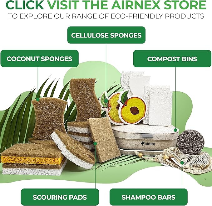 Biodegradable Natural Kitchen Sponge - Compostable Cellulose and Coconut Walnut Scrubber Sponge (12 Pack)