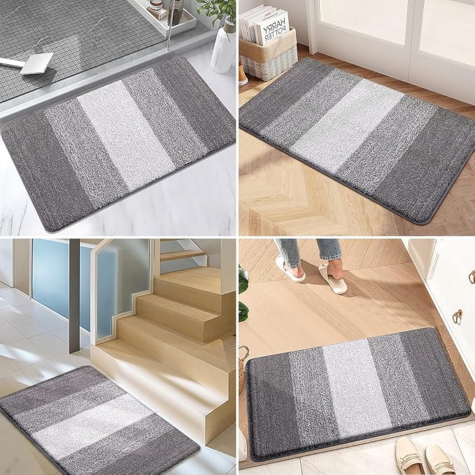 Kitinjoy Indoor Outdoor Door Mat, 48x30 Non-Slip Absorbent Dirt Trapper, Low-Profile Washable Inside Entrance Front Floor Mat, Sturdy Soft Entry Doormats for Entryway, Light Grey