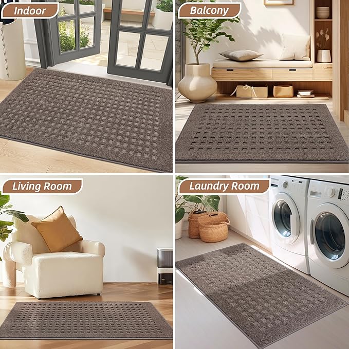 BEQHAUSE Waffle Door Mats Indoor 32"x48", Dog Mat for Muddy Paws Absorbent and Dirt Resist Floor Mats Non-Slip Washable Rugs for Entryway, Welcome Mat for Front Back Door, Muddy Wet Shoes, Brown